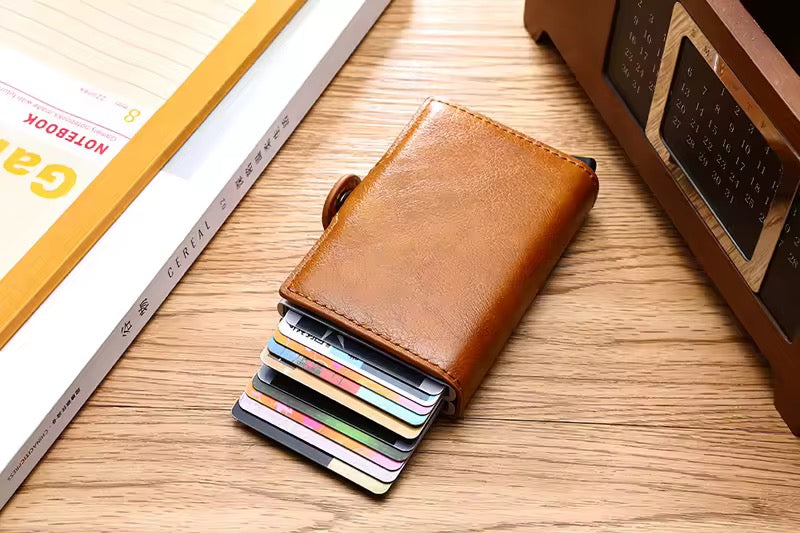 Compact Leather Wallet with Pop-Up Card Holder