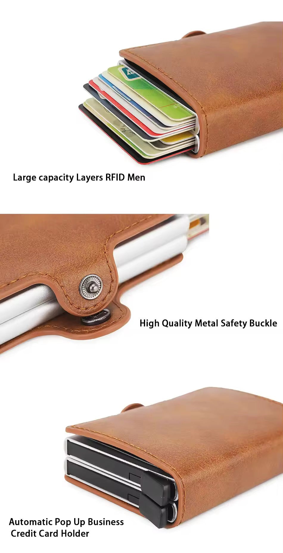 Compact Leather Wallet with Pop-Up Card Holder