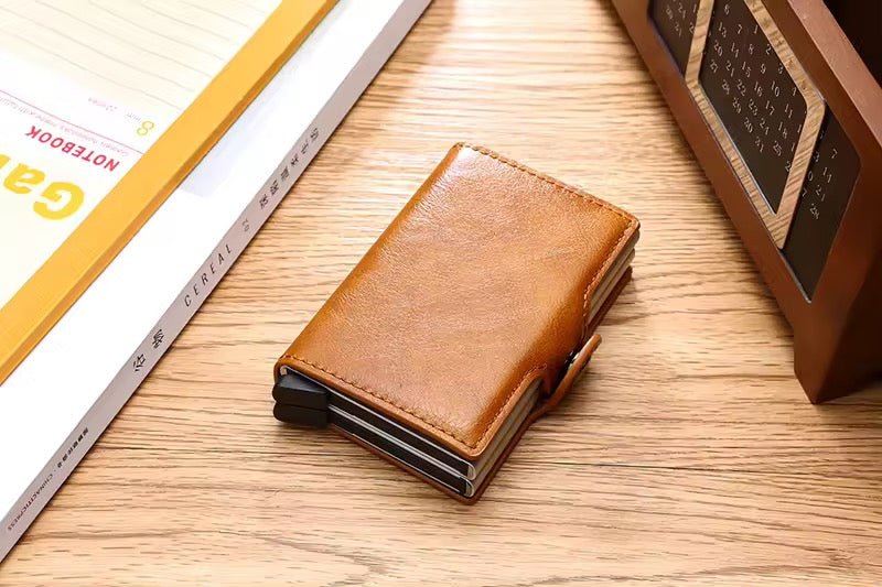 Compact Leather Wallet with Pop-Up Card Holder